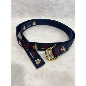 Leather Man Ltd Mens XXL Navy Nautical Sailboat America's Cup D-Ring Belt 51"